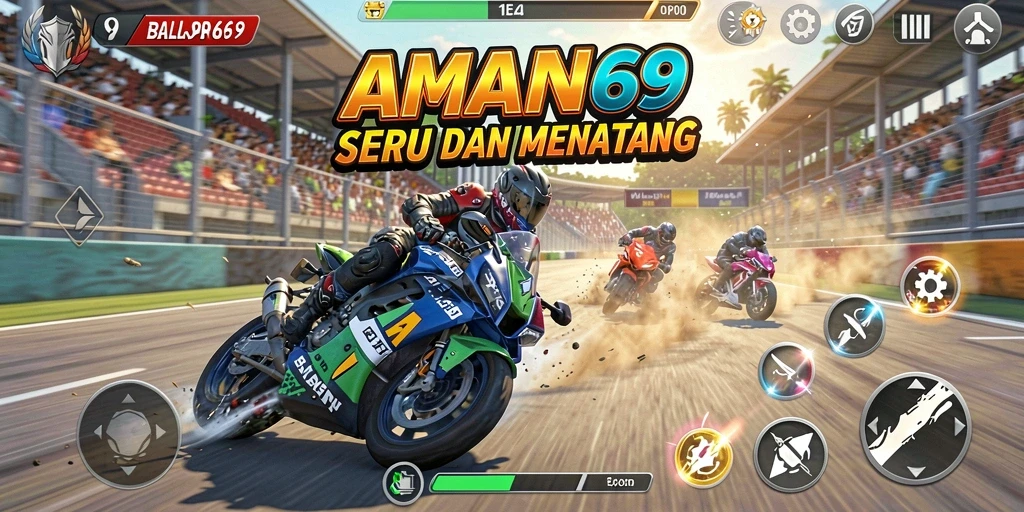 Tampilan gameplay balapan yang seru dan menegangkan di AMAN69.