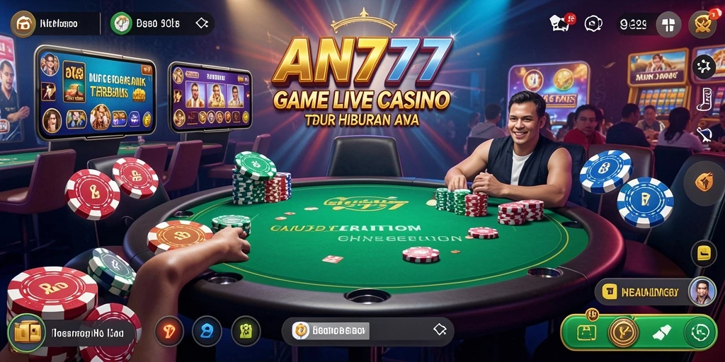 Screenshot gameplay AN777 menunjukkan keseruan suasana Live Casino yang menegangkan.