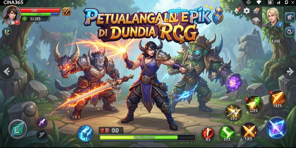 Screenshot menunjukkan aksi pertempuran epik dalam CINA365.