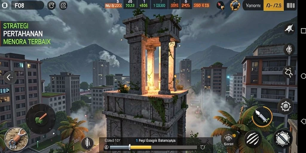 Tangkapan layar FO8 menunjukkan aksi menegangkan di game Tower Defense.