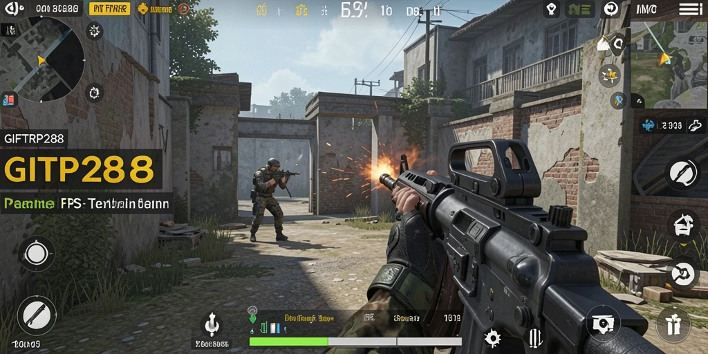 Screenshot utama GIFTRP288 menampilkan aksi seru dalam pertarungan FPS.