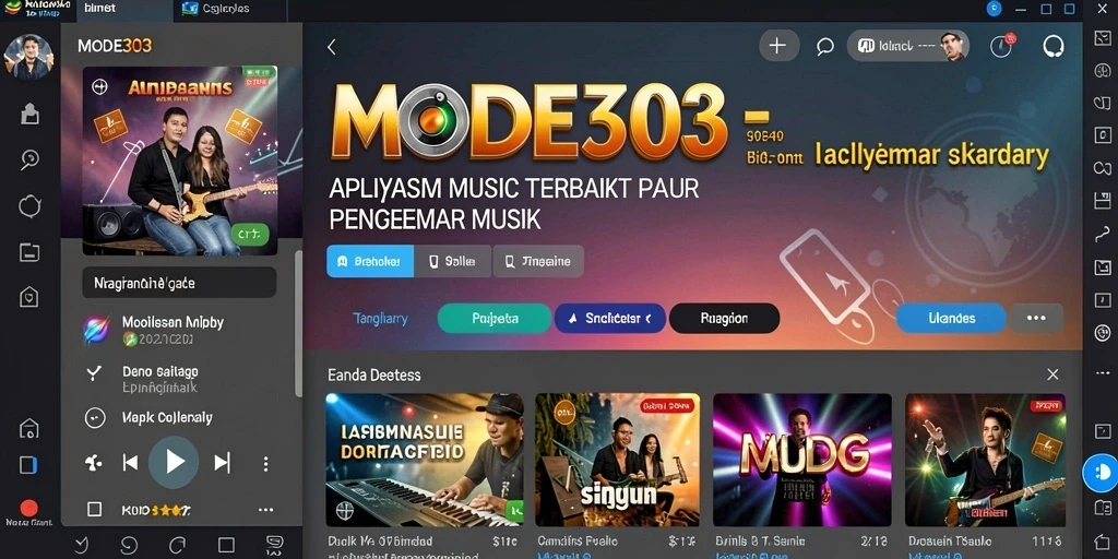 Tangkapan layar utama MODE303 menampilkan antarmuka pengguna yang menarik.
