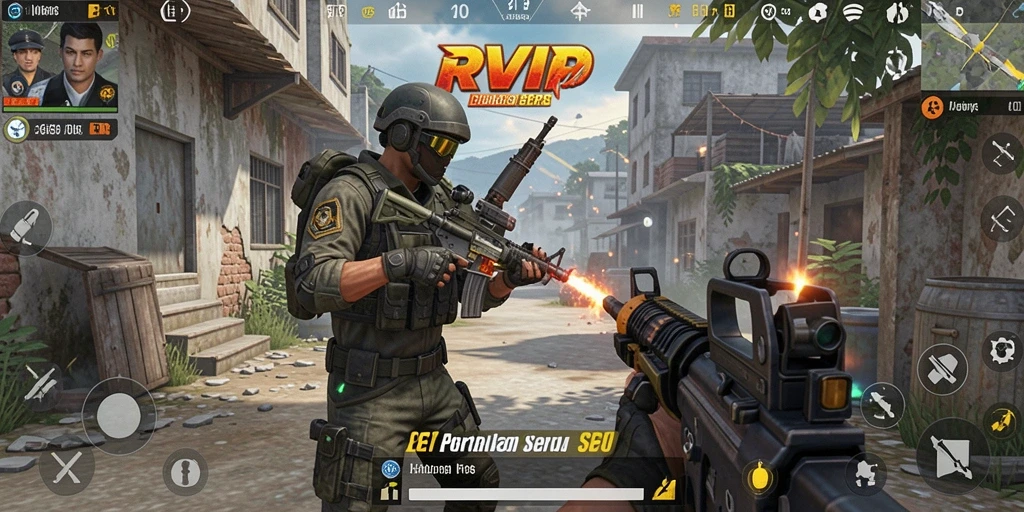 Screenshot menunjukkan aksi tembak-menembak yang intens di RVIP.
