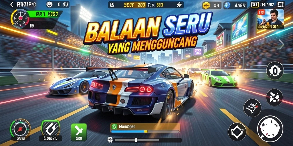 Screenshot gameplay RVIP1 dengan balapan mendebarkan.