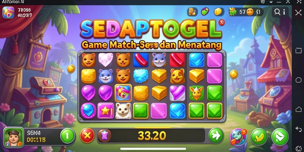 Tampilan gameplay Match-3 SEDAPTOGEL yang seru dan menarik.