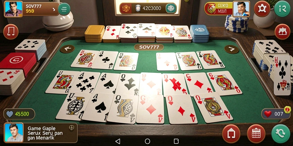 Screenshot gameplay seru dari SOV777 yang menampilkan pertarungan Gaple.