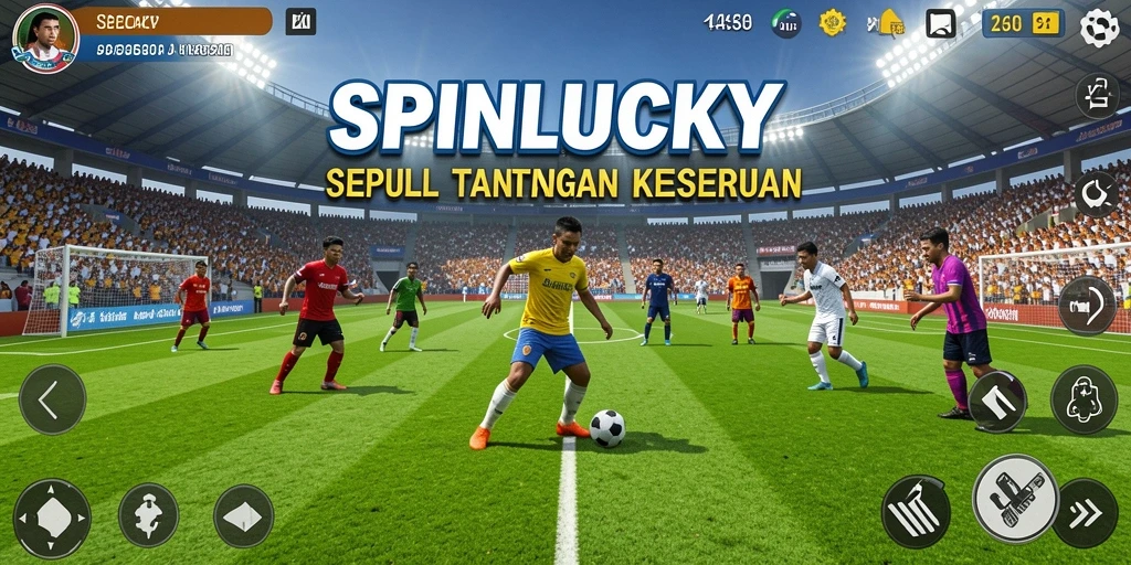 Screenshot permainan SPINLUCKY yang menampilkan aksi seru di lapangan sepak bola.