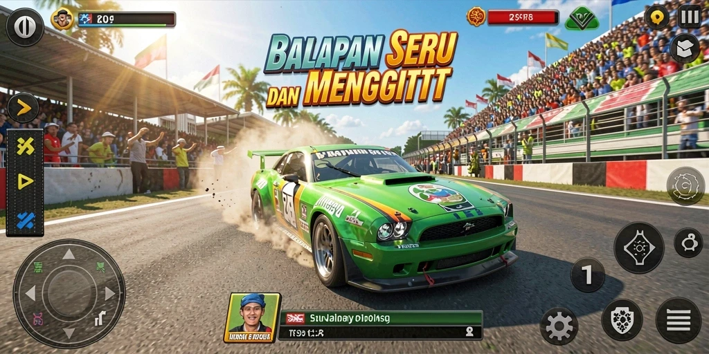 Screenshot gameplay T6 menampilkan aksi balapan yang mendebarkan.