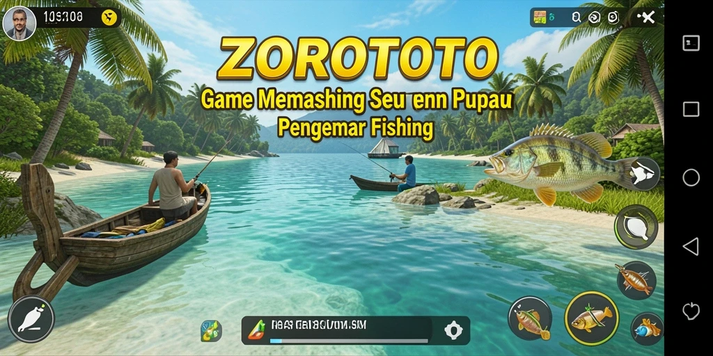 Gameplay ZOROTOTO dengan aksi memancing yang menegangkan.
